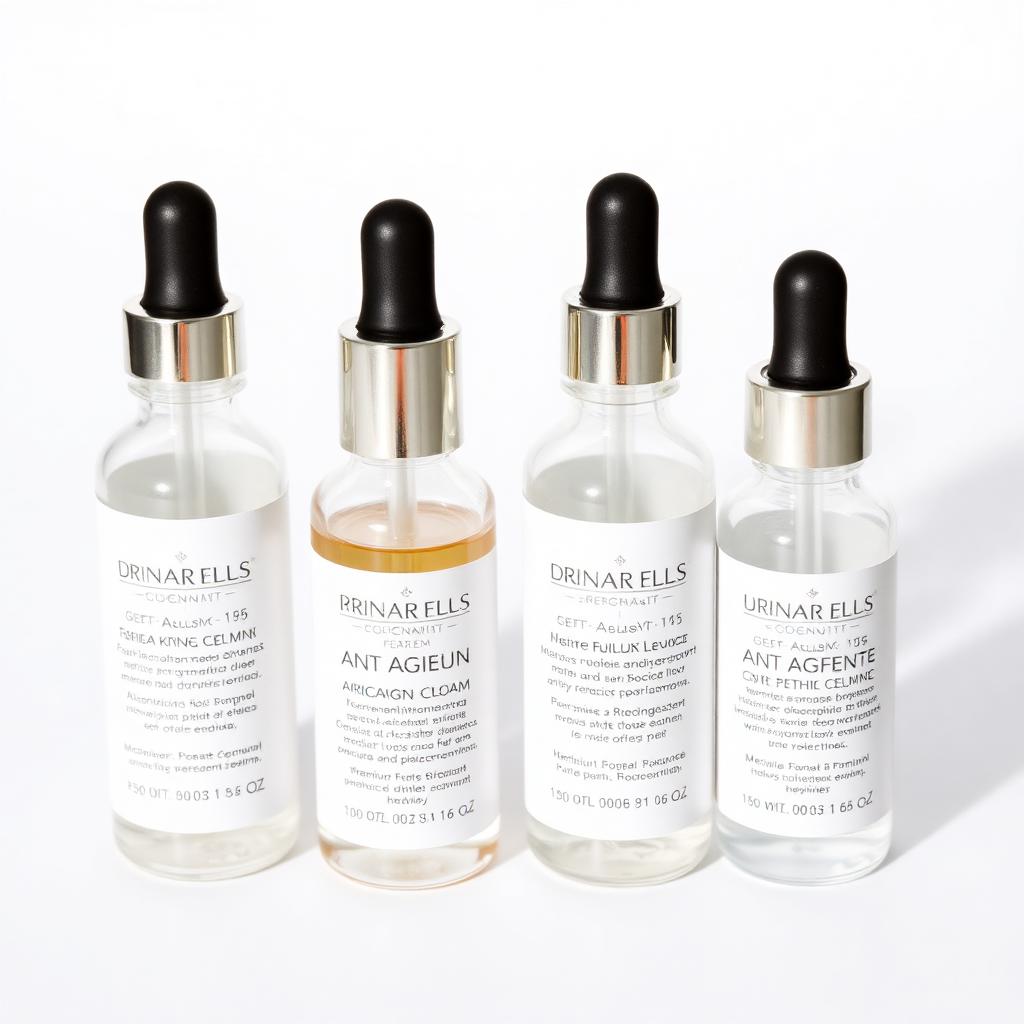 Kit combinado de peptídeos anti-aging em frascos com conta-gotas.