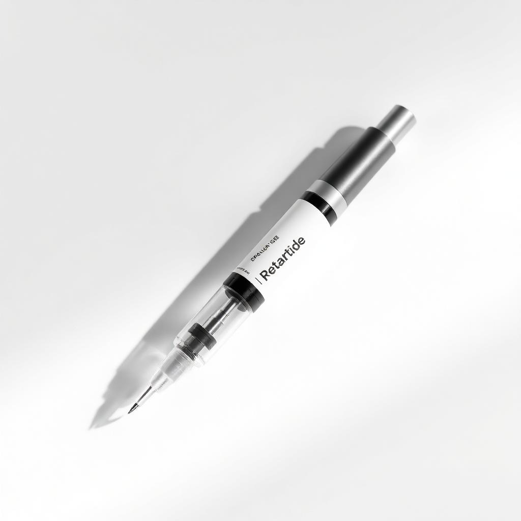 Caneta injetável premium de Retatrutide sobre fundo branco.